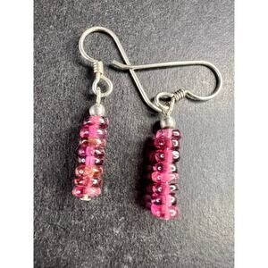 Sterling Silver Pink Rubellite Tourmaline Heishi Drop Earrings